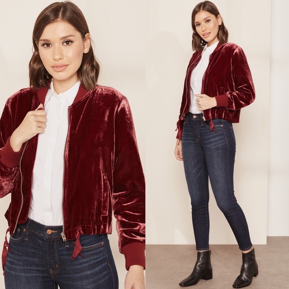 J. Crew Jackets & Coats Jcrew Red Velvet Bomber Jacket Poshmark